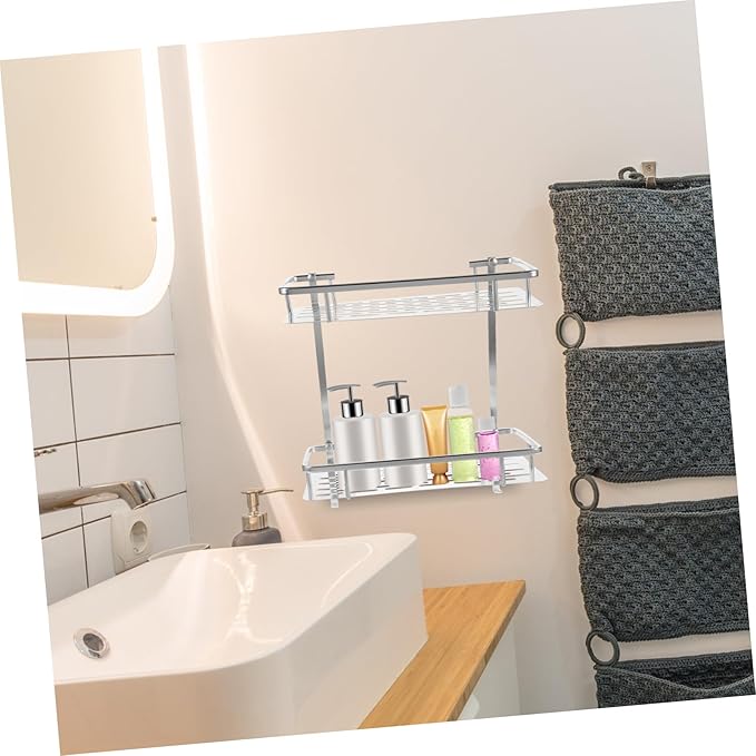 PRETYZOOM Bathroom Wall-Mounted Storage Rack Double Layer Aluminum Shelf Toilet Organizer for Bathroom Black Metal Design Space-Saving Solution for Sundries Storage