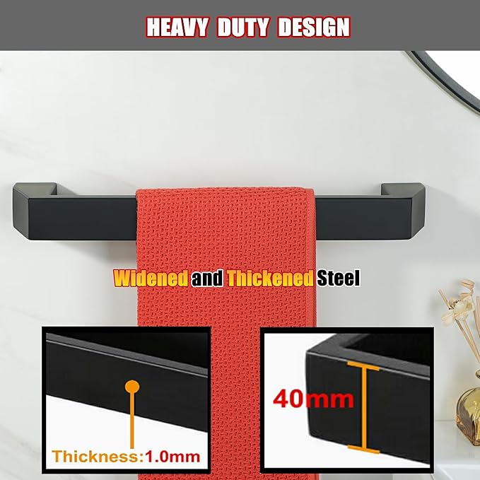 Alise 12 Inch Bath Towel Bars,Towel Hanger Towel Racks for Bathroom and Lavatory,SUS304 Stainless Steel Hand Towel Holder Towel Rail Wall Mount,Matte Black,GXY1540-300-B