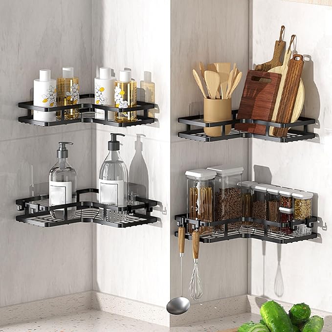 2-Pack Bathroom Shelf Adhesive Hangable Organization Rack Multifunction for Home Bathroom Face Cleanser Organizer Corner Shelf