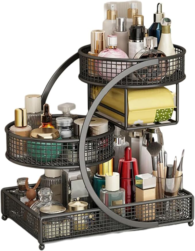 Multiple Tiers Metal Cosmetic Organizers Modern Storage Rack For Skincare Lipsticks Bathroom Countertop Without Tool