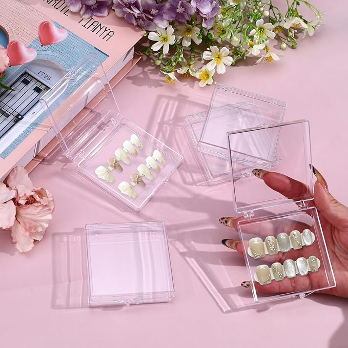 8 Pack Press On Nail Organizer, Nail Packaging for Press Ons, Clear Plastic Fake Nail Holder Organizer Acrylic Nail Display Storage Box for Nail Business Art Salon (Transparent)