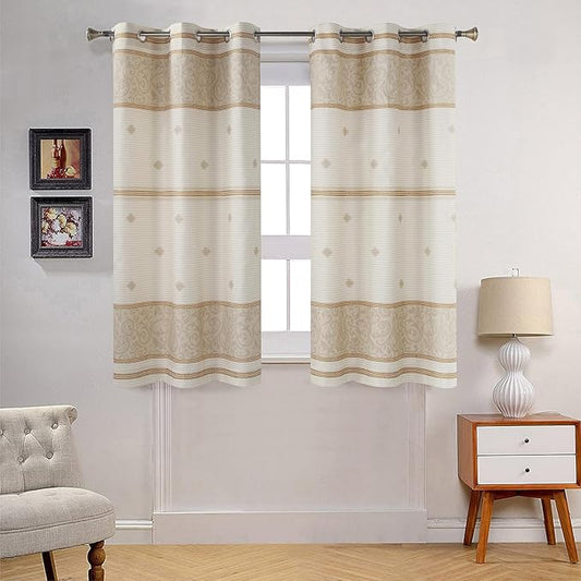 Seville Vintage Yellow Pinted Tan Grommet Window Curtain Pair,Farmhouse 2 Panels Set,Each 42" W x 63" L and Total 84" Wide and 63" Long