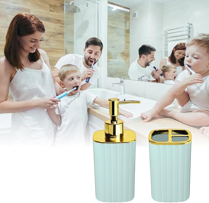 2Pack Bathroom Accessories Set, Sage Green Bathroom Set. Bathroom Toothbrush Holder Set, Includes Dispenser and Toothbrush Holder. Bohemian Bathroom Accessories