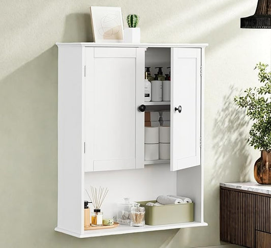 Bathroom Wall Cabinet 24"x30", Painted White Medicine Cabinet W/Adjustable Shelf, Easy Assembly Laundry Wall Cabinet Above Toilet Storage Cabinet Wall Mounted, Over the Toilet Storage Cabinet