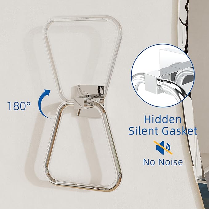 RUACQ Towel Ring, Square Base Hand Towel Ring, Stainless Steel Hand Towel Holder for Bathroom Wall, Sturdy and Rust-Resistant (Chrome)