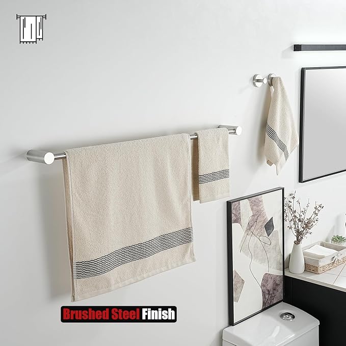 JQK Bath Towel Bar Brushed, 32.5 Inch 304 Stainless Steel Thicken 0.8mm 2 Pieces Towel Rack Bathroom Wall Mount, Useable Length 30 Inch, TB610L30-BN