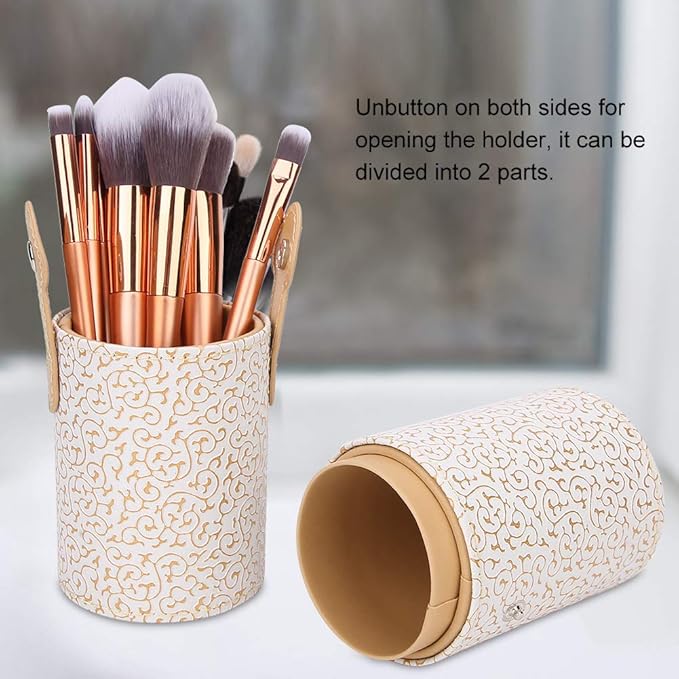 LAVEN Makeup Brush Holder ?€? PU Leather Portable Cosmetic Brush Cup for Travel, Desk & Dressing Table Organization (Apricot)