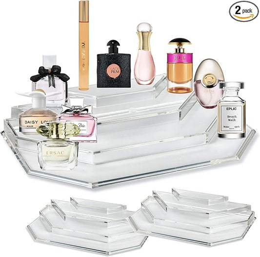 Acrylic Mini Perfume Organizer & Mini Scented Oils Organizer Vanity Display Case 4 Tier Storage Travel Size Rollerball Beauty Perfume Bottles Refillable Tray (2)
