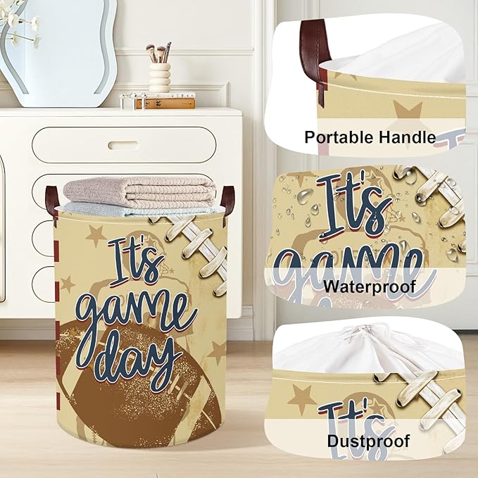 Sports Balls Laundry Hamper Collapsible Clothes Storage Basket Large Laundry Basket for Parent Bathroom/Bedroom, Rugby, 63L
