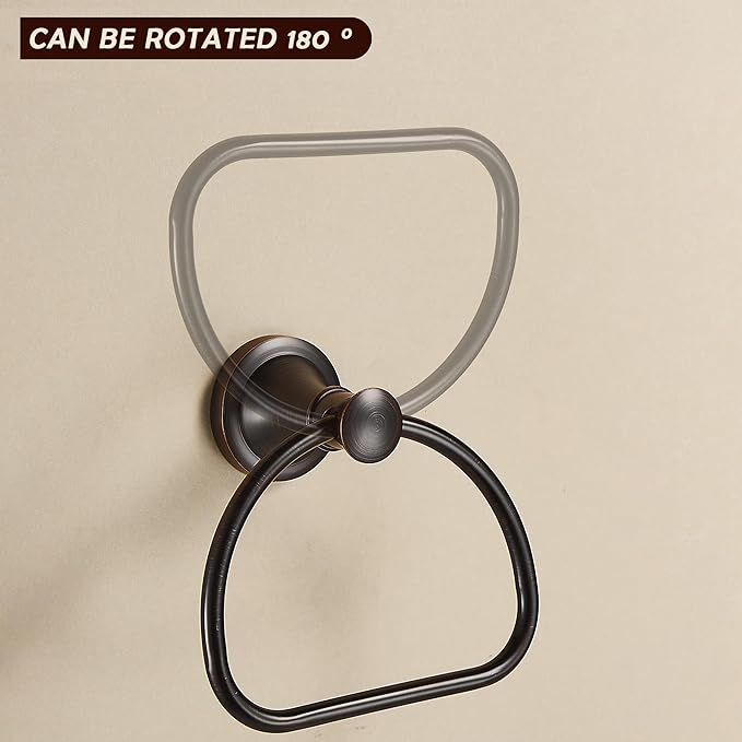 WOLIBEER Bronze Towel Ring,Bathroom Hand Towel Holder,Oil Rubbed Towel Hanger Wall Mount Farmhouse Towel Rack Rustic Bath Accessories Half Round