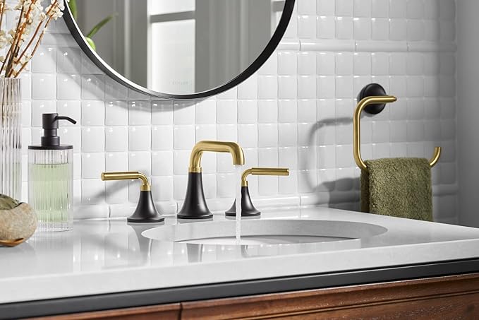 Kohler K27428-BMB Tone 8-7/8" Wall Mounted Towel Ring Matte Black with Moderne Brass