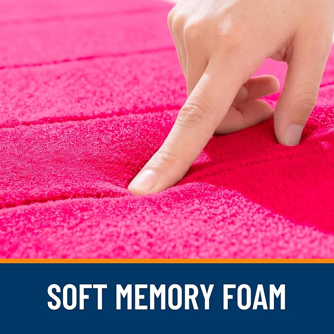 OLANLY Memory Foam Bath Mat 44x32, Super Soft Absorbent Bathroom Rugs, Quick Dry, Machine Washable Shower Floor Rugs, Bathmat Carpet, Bathroom Home Decor Accessories, Hot Pink