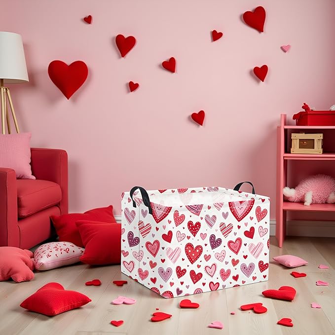 Rectangular Valentines Basket for Women Girls Storage Bin Organizer Box Shelf Room Decor(Smile Heart)