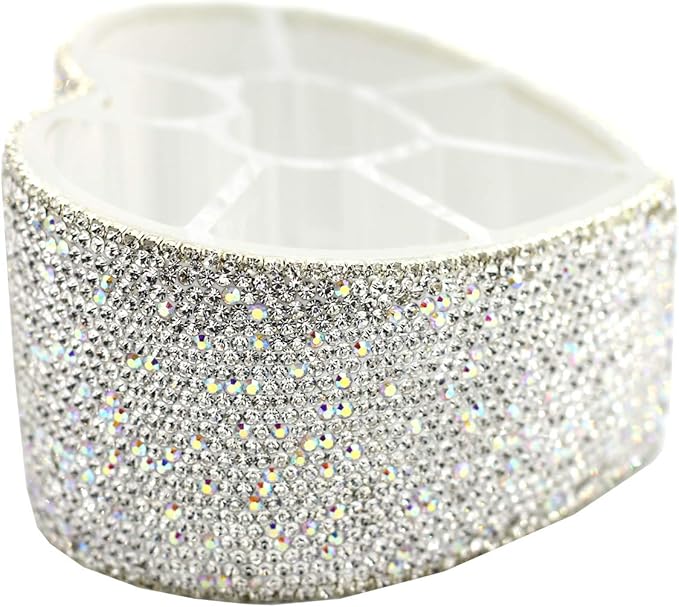 Desktop Cosmetic Storage Box 8-hole Heart-Shaped Bling bling Rhinestone Cosmetic Tools storage Box Jewelry Storage Box (Silver)