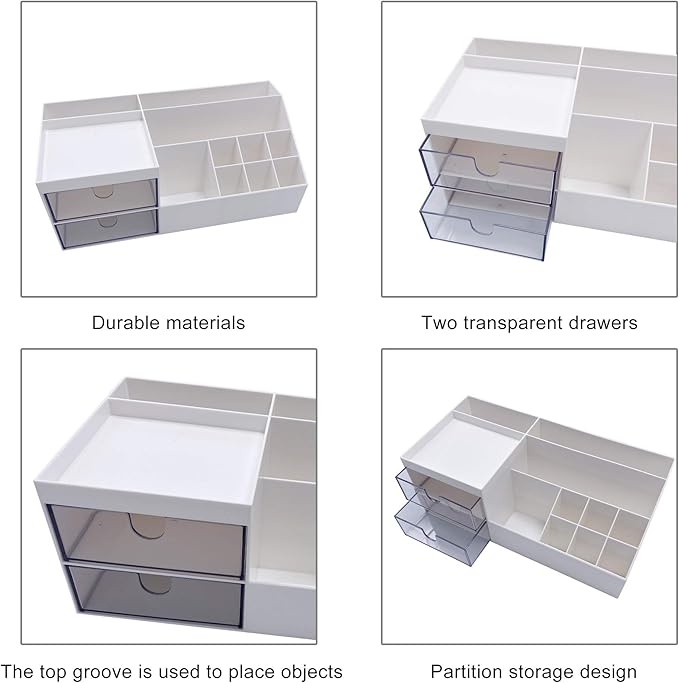 Marknor Cosmetic/Makeup Vanity Organizer Box, Mini Desk Storage for Office Supplies, Bathroom Counter or Dresser, White