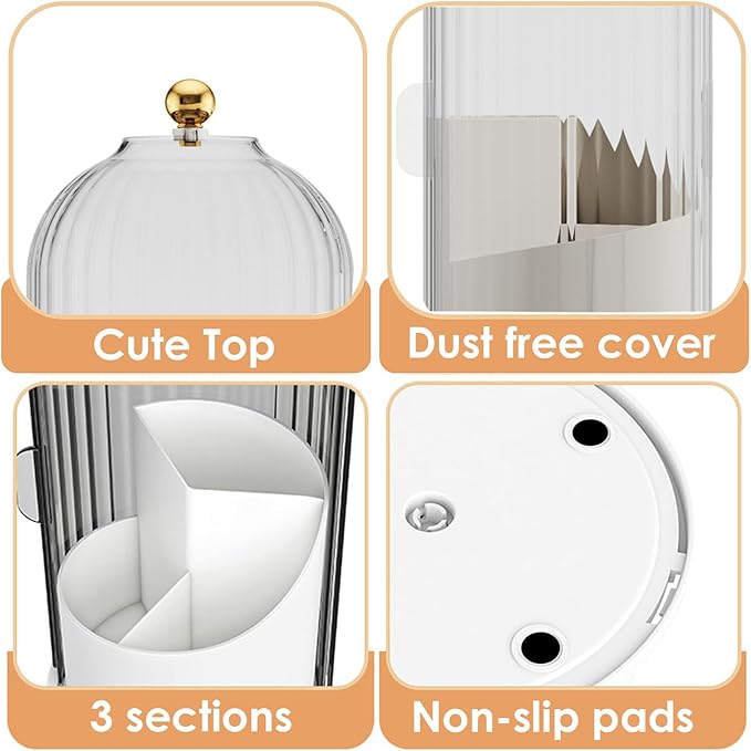 Makeup Brush Holder with Lid 360 Rotating Clear Dustproof Make Up Organizers for Vanity Bathroom Countertop, Transparent | with Lid, 360 Rotating, Dustproof