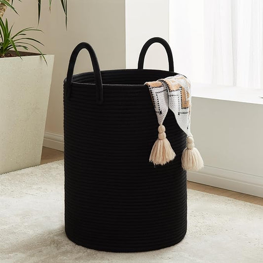 Cotton Rope Laundry Hamper by YOUDENOVA, 72L - Woven Collapsible Laundry Basket - Clothes Storage Basket for Blankets, Laundry Room Organizing, Bedroom Storage, Clothes Hamper – Black