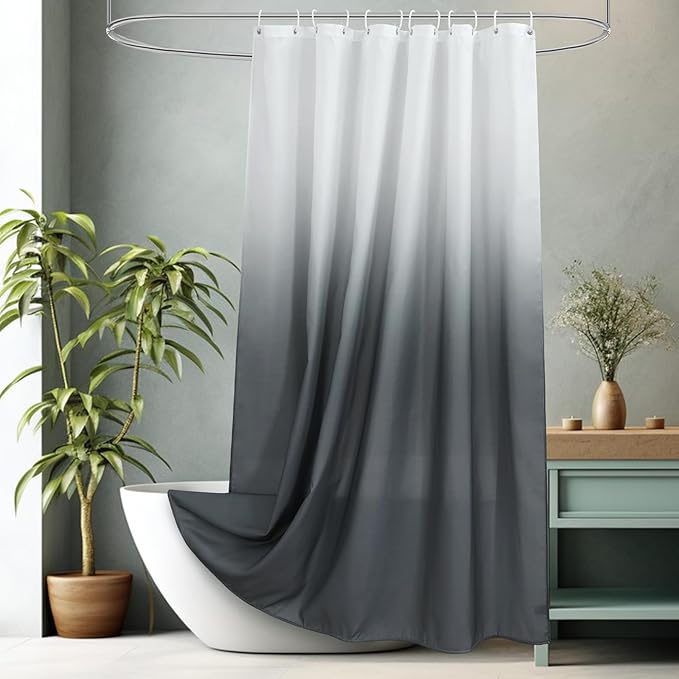 AooHome Fabric Shower Curtains, Cloth Ombre Grey Shower Curtain Sets, Washable Fabric Gray and White Shower Curtain, Rustic Farmhouse Bathroom Shower Curtains, 72x78 Inches