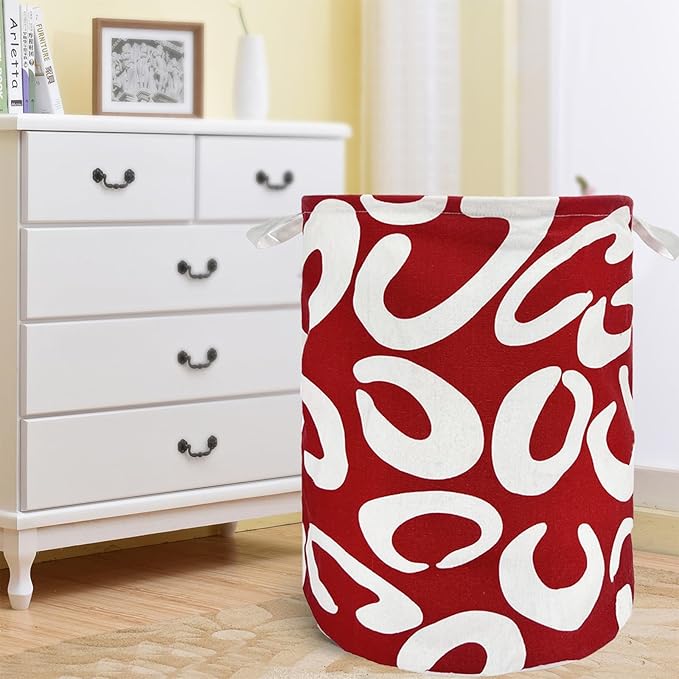 Merdes 19.7?€??€? Waterproof Foldable Laundry Hamper, Dirty Clothes Laundry Basket, Linen Bin Storage Organizer for Toy Collection (Red C)