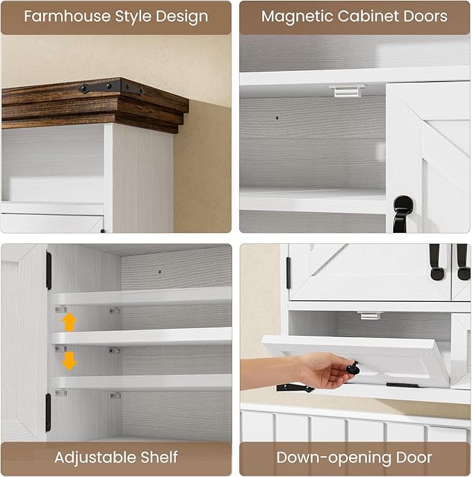Bathroom Wall Cabinet, Farmhouse Medicine Cabinet with Door, 8.9"D x 25.6"W x 24.8"H, Wall Mounted Bathroom Cabinet with Adjustable Shelf, Wall Storage Cabinet for Laundry Room & Kitchen(White)