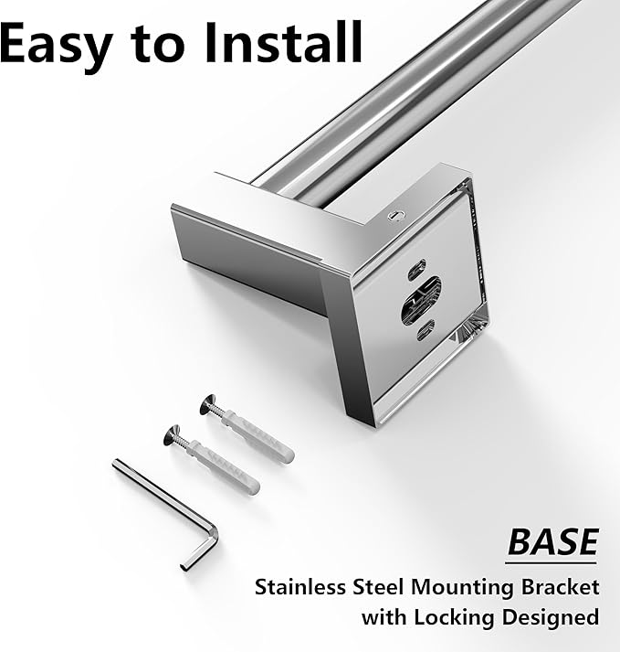 Towel Bar, Adjustable 12.7inch to 23.2inch Wall Mounted Towel Rack for Bathroom, Kitchen, SUS 304 Stainless Steel Towel Rod with Square Base (Chrome)