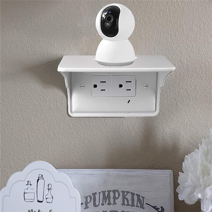 Horizontal Wall Outlet Shelf. Home Wall Shelf Organizer for Outlets. Perfect for Bathroom, Kitchen, Bedrooms with Cord Management and Easy Installation. White 2-Pack