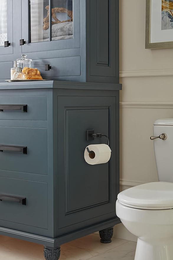 Amerock BH36071MB | Matte Black Single Post Toilet Paper Holder | 6-5/16 in. Length Toilet Tissue Holder | Appoint | Bath Tissue Holder | Bathroom Hardware | Bath Accessories