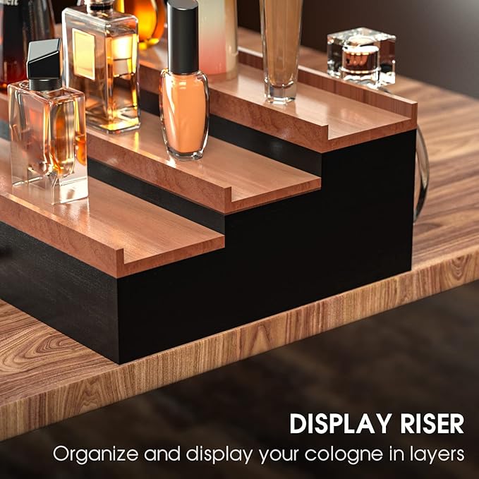 Sephyroth Cologne Organizer for Men 3 Tier of Cologne Display with Drawer Storage Perfume Oragnizer Display,Great Gift for Man(Black Walnut)