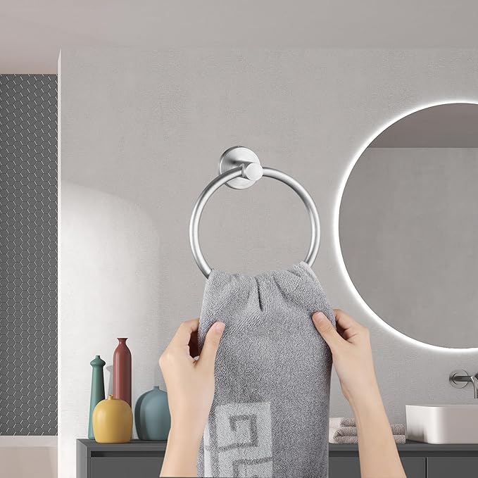 Towel Ring, Bathroom Hardware Accessories, Wall-Mounted Towel Ring, Simple Round Stainless Steel Towel Rack, for Bathroom and Kitchen (Brushed Nickel)
