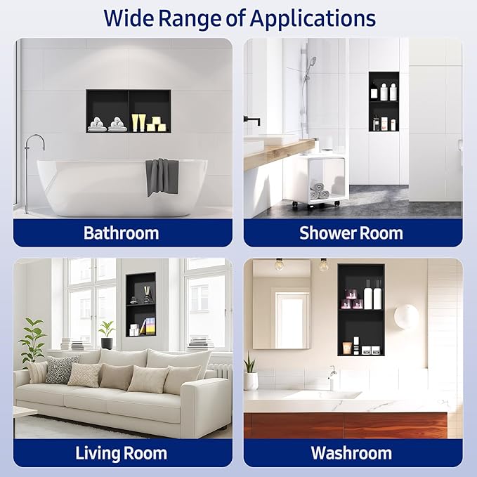 NLShan Shower Niche No Tile Needed: Recessed and Stainless Steel Wall Niche with Double Shelves - Easy Installation for Shower Storage.