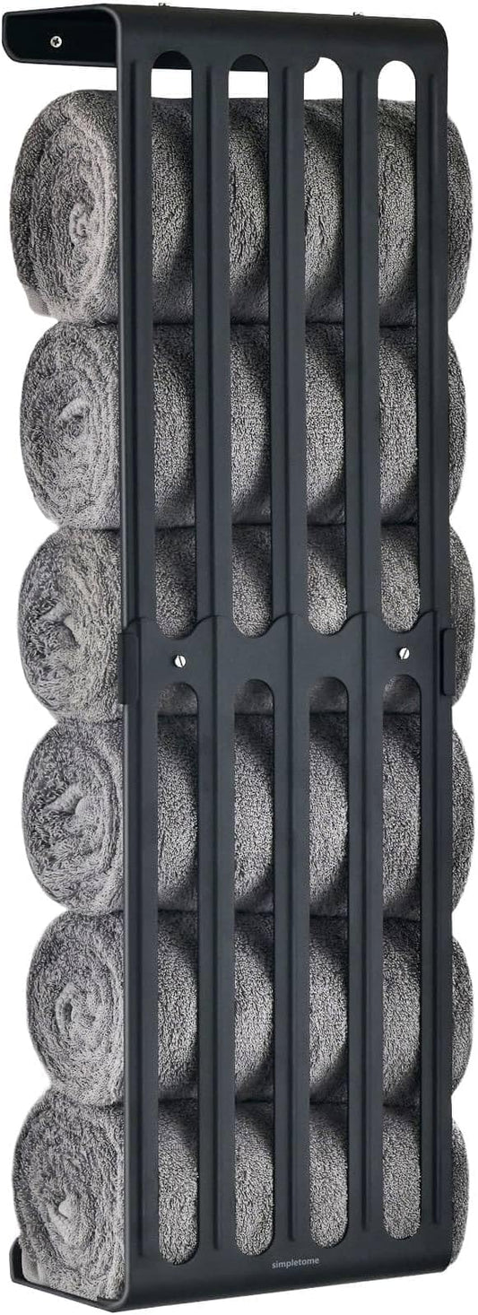 simpletome Towel Storage Rack Adjustable Height Wall Mount Bathroom Shelf Organizer Carbon Steel (Matte Black)