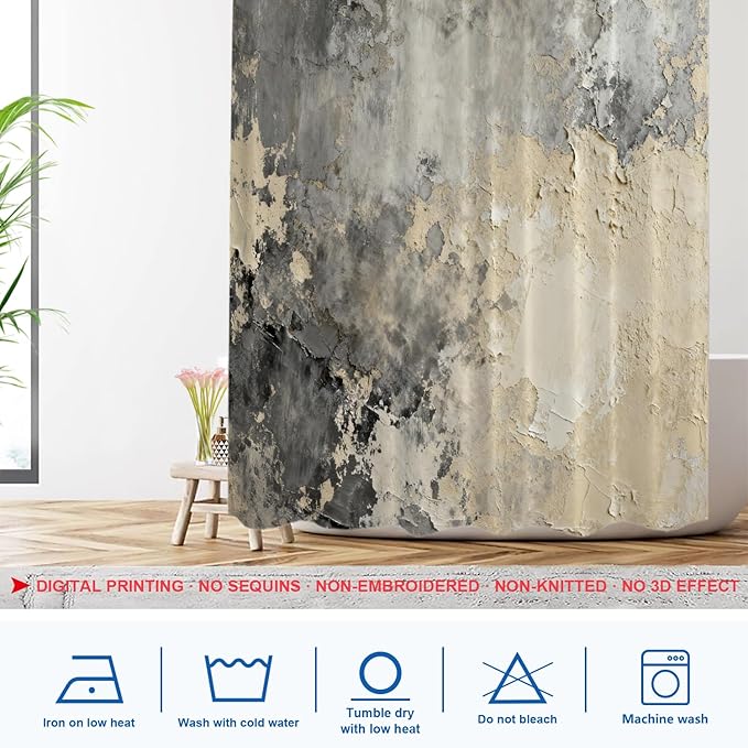 Shrahala Taupe Squares Texture Decorative Shower Curtain, Grey and Beige Art Painting Bathroom Décor Polyester Fiber Waterproof with Plastic Rings for Shower Stall Bathtubs 72 X 60 in