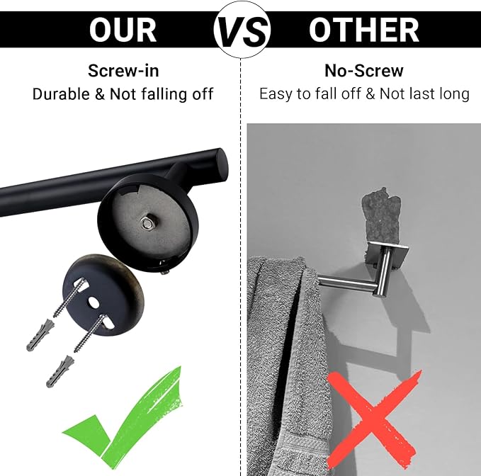Miyili Matte Black 36" Towel Bar SUS 304 Stainless Steel Towel Holder for Bathroom or Kitchen Wall Mount, A01B90A