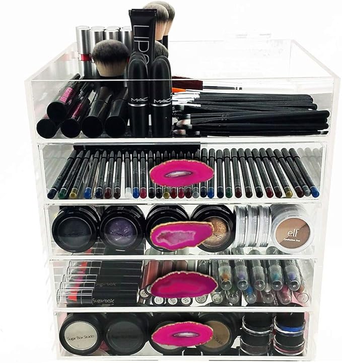 OnDisplay Ultimate Diva Cosmetic Organization Station - 12" Cube - Gold/Silver Agate (Pink/Gold)