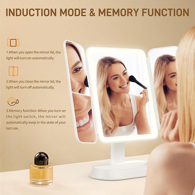 FRANO Makeup Mirror with Lights, Rechargeable Mirror with 3X/5X/10X Magnification, Portable Vanity Mirror with for Travel/Desk, Valentines Day Gifts for Her