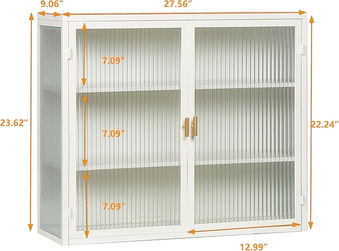Medicine Cabinet, 27.56" Glass Doors Modern Two-Door Wall Cabinet with Three-Tier Storage for Entryway Living Room Bathroom Dining Room Bathroom Cabinet Kitchen (White3)