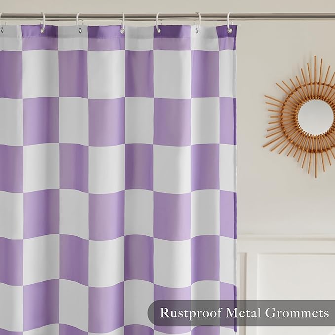 Checkered Shower Curtain, Lavender Purple Shower Curtains for Bathroom, Cute Retro Checkboard Shower Curtain Vintage Aesthetic, Washable Fabric Bath Curtain 72''x72''