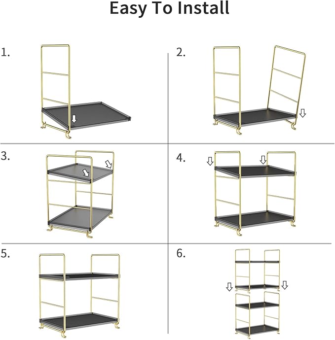 2-Tier Spice Rack Bathroom Organizer Countertop Storage Shelf, Cosmetic Storage Rack Standing Counter Shelf (Gold + Black)