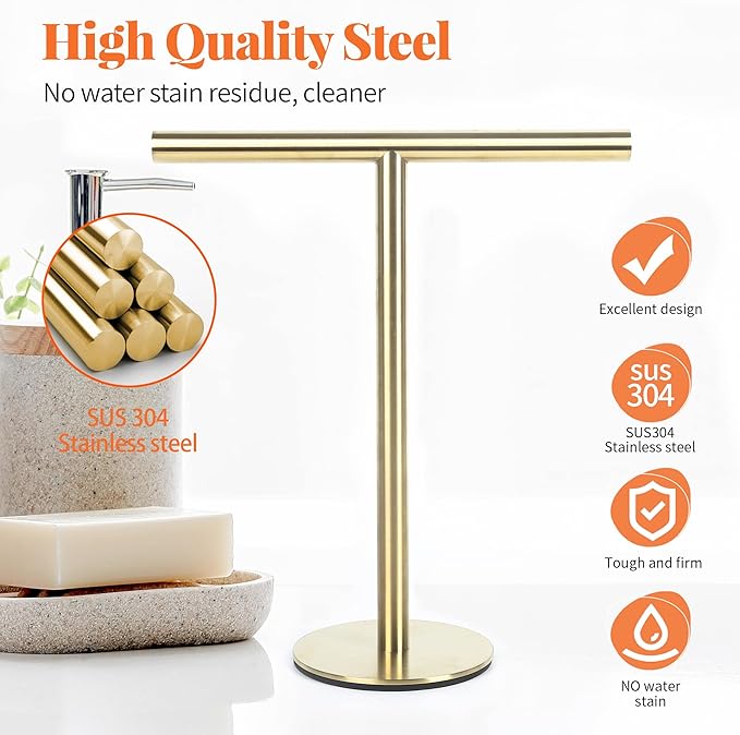 Bathroom Hand Towel Holder Stand???T-Shape Hand Towel Holder Stand SUS304 Stainless Steel for Bathroom???Kitchen or Vanity Countertop