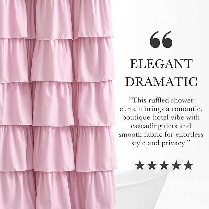Seasonwood Pink Ruffle Shower Curtain Cute Girly Shower Curtain Farmhouse Vintage Handcrafted Rustic Decorative Fabric Shower Curtains for Bathroom, 72" x 72"