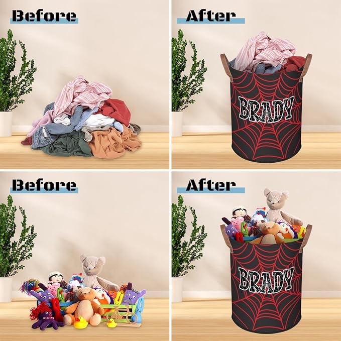 Spider Wed Personalized-Laundry-Hamper-Basket for Kids Custom Name Collapsible Storage Organizer Bin Dirty Clothes Toys Hamper for Boys Nursery in Laundry, Bedroom, Bathroom Wed-1