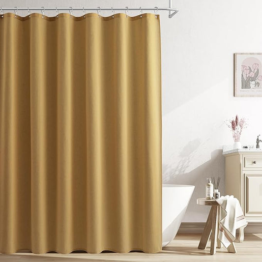 Naturoom Gold Linen Shower Curtains 80 Inches Long, Tall Country Boho Farmhouse Shower Curtains for Bathroom Natural Cloth Weighted Fabric Bath Curtain with Hooks, 72x80