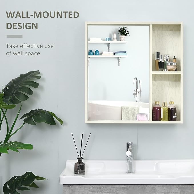 kleankin 24.75" x 25.5" Bathroom Medicine Cabinet with Mirror, Storage Shelf, Over Toilet Bathroom Cabinet Wall Mounted for Living Room and Laundry Room, White