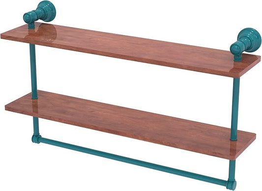 Allied Brass CL-2-22-IRW-GLT Carolina Collection 22 Inch Two Tiered Wood Shelf, Glokzin Teal