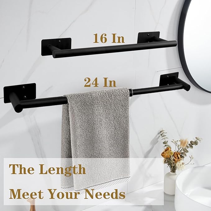 Self Adhesive Bath Towel Bar, Stainless Steel Towel Racks for Bathroom Sticky & Wall Mounted Install Towel Holder,Heavy Duty Towel Rod Rustproof Towel Hanger for Bathroom(Brushed Nickel,24In)