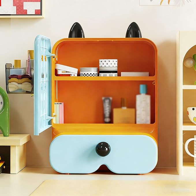 Makeup Organizer with Drawer, Multi Functional Pencil Holder for Desk, Desk Accessories for Women, Desk Organizers and Accessories for Bathroom Bedroom Counter (blue)