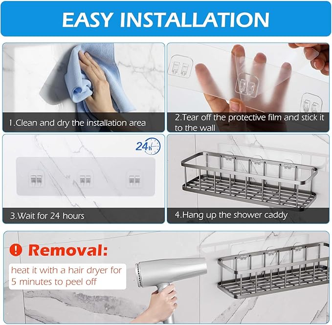 Lsnisni 6 Pack Shower Caddy Adhesive Replacement, Shower Adhesive Strips, Strong Adhesive Hooks, Waterproof Sticker, No Drilling, for Bathroom Shelf and Kitchen Racks