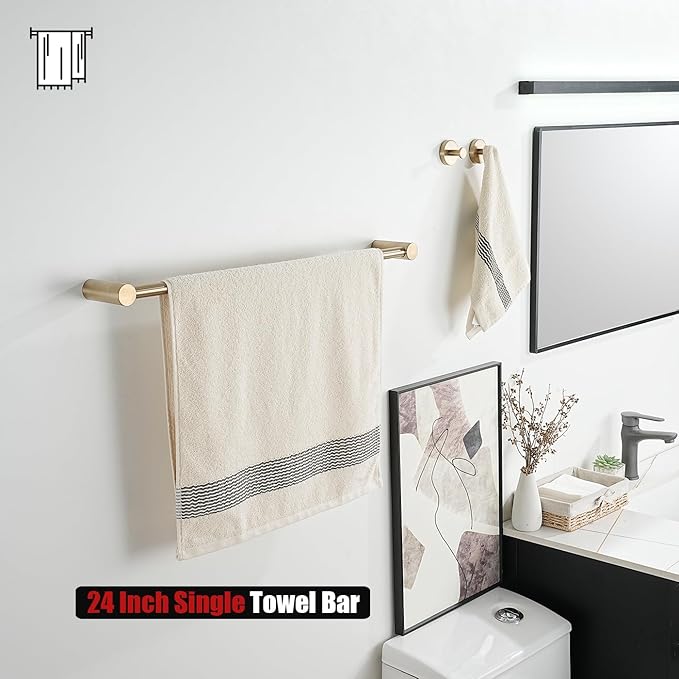 JQK Towel Bar Champagne Bronze, 26.5 Inch 304 Stainless Steel Thicken 0.8mm 2 Pieces Towel Rack Bathroom Wall Mount, Useable Length 24 Inch, TB610L24-CB