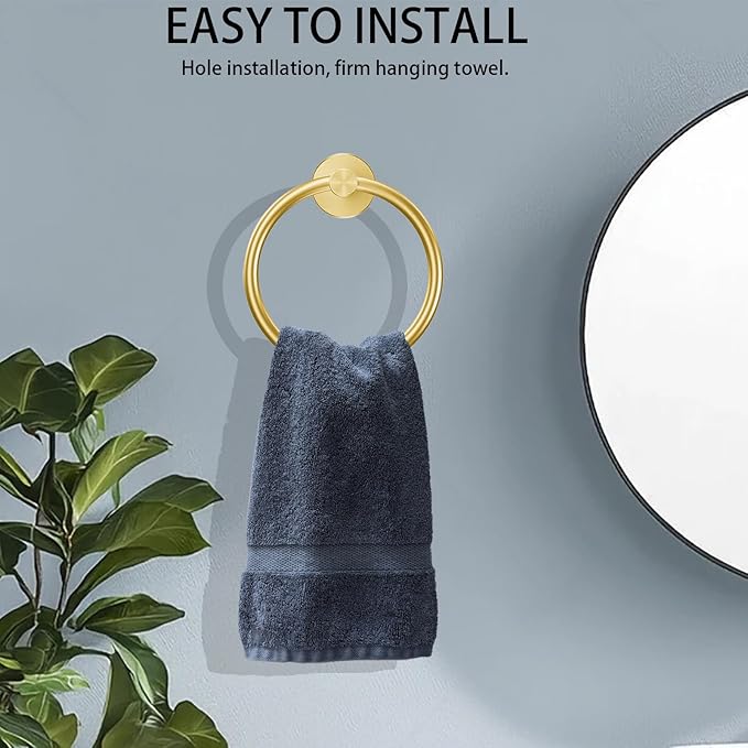 Towel Ring and Toilet Paper Holder Set, Stainless Steel Bath Towel Hanger and Tissue Roll Holders, Bathroom Hardware Accessories Wall Mounted 2 Pieces (Gold)