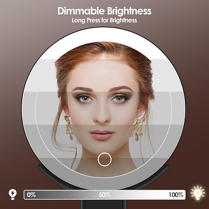 MIYADIVA Magnifying Mirror with Light, Double Sided 30X/1X Lighted Travel Makeup Mirror with Magnification, 3 Color Lighting, Dimmable Touch Screen, Adjustable & Foldable Hand Mirror (Black)